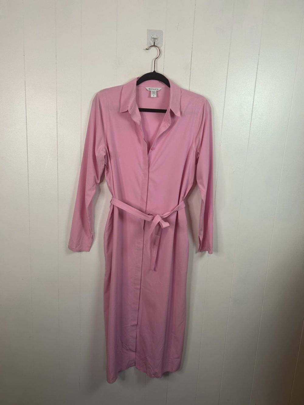 Athleta Urbanite Pink Shirt Dress Long Sleeve Midi Size Small Summer Athleisure - Picture 3 of 13